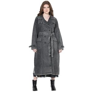 Ulla Popken damer stora storlekar överdimensionerade jeans trenchcoat, krage, vintage, dubbelknäppt, Grå denim, 46-48 Ulla Popken damer stora storlekar överdimensionerade jeans trenchcoat, krage, vintage, dubbelknäppt, Grå denim, 46-48