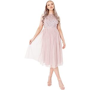 Maya Deluxe midi-klänning för kvinnor med halterneck tyll för kväll examen bal bröllop brudtärnor balklänning, Frostad rosa, 38 SE Maya Deluxe midi-klänning för kvinnor med halterneck tyll för kväll examen bal bröllop brudtärnor balklänning, Frostad rosa, 38 SE