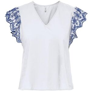 ONLY Onllou Life Emb S/S Frill Top WVN, Ljus vit, XS ONLY Onllou Life Emb S/S Frill Top WVN, Ljus vit, XS