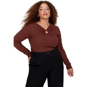 Trendyol damer raka långa ärmar midja blus i plus storlek, BRUN, 4XL Trendyol damer raka långa ärmar midja blus i plus storlek, BRUN, 4XL