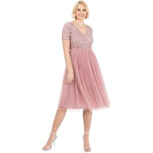 Maya Deluxe Dam utsmyckad midi aftonklänning damer V-hals med kort ärm för bal bröllop brudtärna, vintage ros, 14, Vintage ros, 40 SE Maya Deluxe Dam utsmyckad midi aftonklänning damer V-hals med kort ärm för bal bröllop brudtärna, vintage ros, 14, Vintage ros, 40 SE