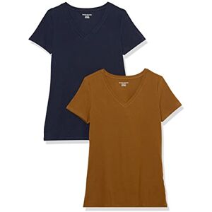 Amazon Essentials Women's Kortärmad V-ringad T-shirt klassisk passform, Pack of 2, Marinblå/Mörkt kastanjebrun, S Amazon Essentials Women's Kortärmad V-ringad T-shirt klassisk passform, Pack of 2, Marinblå/Mörkt kastanjebrun, S
