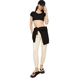 Trendyol Kvinnors svart front oval crop flyillat stickad blus blus, svart, stor Trendyol Kvinnors svart front oval crop flyillat stickad blus blus, svart, stor