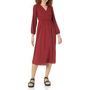 Amazon Essentials dam lätt Georgette långärmad v-ringad midi-klänning (finns i plusstorlek), vinröd, L Amazon Essentials dam lätt Georgette långärmad v-ringad midi-klänning (finns i plusstorlek), vinröd, L