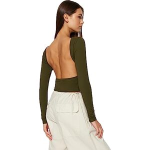 Trendyol damer raka långa ärmar smal blus, kaki, S Trendyol damer raka långa ärmar smal blus, kaki, S