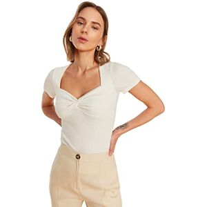 Trendyol Dam anpassad basic sweetheart stickad blus, Ecru, L Trendyol Dam anpassad basic sweetheart stickad blus, Ecru, L