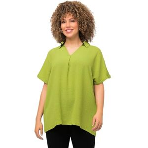 Ulla Popken dam, struktur, A-linje, skjortkrage, halvärm blus, Maigrün, 42-44 Ulla Popken dam, struktur, A-linje, skjortkrage, halvärm blus, Maigrün, 42-44