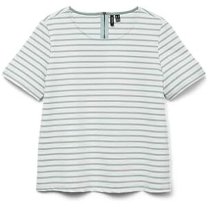VERO MODA damer randig topp rund hals skjorta med dragkedja design stretch t-shirt topp, Snövit/ränder: grå mist, XL VERO MODA damer randig topp rund hals skjorta med dragkedja design stretch t-shirt topp, Snövit/ränder: grå mist, XL