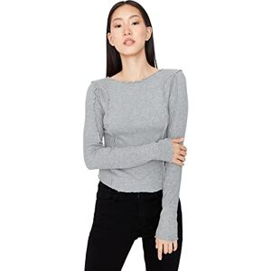 Trendyol Dam dam anpassad standard rundhalsad stickad blus skjorta, grå, XS, Grått, XS Trendyol Dam dam anpassad standard rundhalsad stickad blus skjorta, grå, XS, Grått, XS