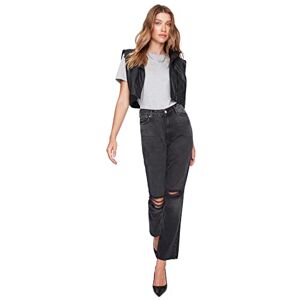 Trendyol Dam hög midja breda ben bootcut och utsvängda jeans, Black, 64 SE Trendyol Dam hög midja breda ben bootcut och utsvängda jeans, Black, 64 SE