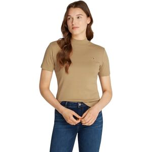 Tommy Hilfiger Dam Slim Cody Crop Mock-NK WW0WW40586 S/S t-shirt, khaki, XXS, Kaki (safari duk), XXS Tommy Hilfiger Dam Slim Cody Crop Mock-NK WW0WW40586 S/S t-shirt, khaki, XXS, Kaki (safari duk), XXS
