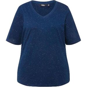 Ulla Popken , Damer, stora storlekar, t-shirt, noppor, V-hals, halvärm, Mörkblå, 54/56 Ulla Popken , Damer, stora storlekar, t-shirt, noppor, V-hals, halvärm, Mörkblå, 54/56