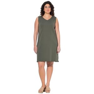Ulla Popken damer stora storlekar plus size klänning, A-linje, jersey, V-hals, ärmlös, Olivgrå, 46-48 Ulla Popken damer stora storlekar plus size klänning, A-linje, jersey, V-hals, ärmlös, Olivgrå, 46-48