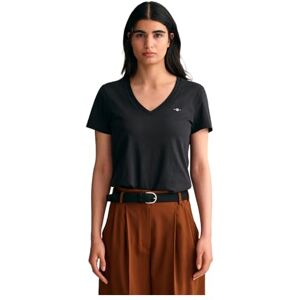 GANT Reg Shield Ss V-hals T-shirt för kvinnor, svart, XS GANT Reg Shield Ss V-hals T-shirt för kvinnor, svart, XS