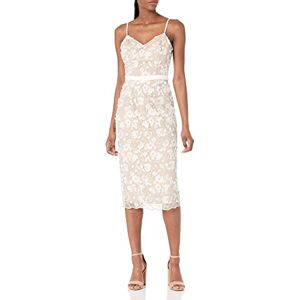 Dress the Population Dam Emma Midi V-hals, broderad, ärmlös, med bältesklänning, Vit/guld, XXL Dress the Population Dam Emma Midi V-hals, broderad, ärmlös, med bältesklänning, Vit/guld, XXL