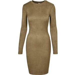 Urban Classics dam Peached Rib Dress Ls klänning, Grön (oliv 00176), XS Urban Classics dam Peached Rib Dress Ls klänning, Grön (oliv 00176), XS