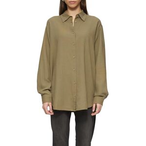 QS lång skjortblus av viskos-linneblandning, Olivgrön, 36 QS lång skjortblus av viskos-linneblandning, Olivgrön, 36