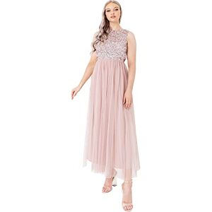 Maya Deluxe Midaxi damklänning, ärmlösa paljetter, hög imperium, midja, tyll, utsmyckad för bröllop, gästboll, brudtärna, Frostad rosa, 34 SE Maya Deluxe Midaxi damklänning, ärmlösa paljetter, hög imperium, midja, tyll, utsmyckad för bröllop, gästboll, brudtärna, Frostad rosa, 34 SE