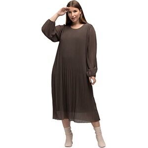 Ulla Popken dam veckad midiklänning, A-linje, rund hals, långärmade klänningar, röd, 54/56 Ulla Popken dam veckad midiklänning, A-linje, rund hals, långärmade klänningar, röd, 54/56