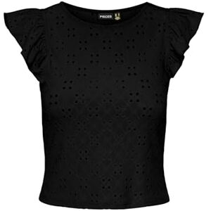 PIECES Pcmimi Sl O-hals frill top Bc, svart, M PIECES Pcmimi Sl O-hals frill top Bc, svart, M
