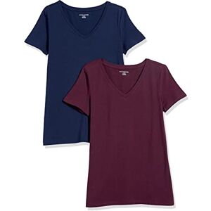Amazon Essentials Women's Kortärmad V-ringad T-shirt klassisk passform, Pack of 2, Marinblå/Vinröd, M Amazon Essentials Women's Kortärmad V-ringad T-shirt klassisk passform, Pack of 2, Marinblå/Vinröd, M