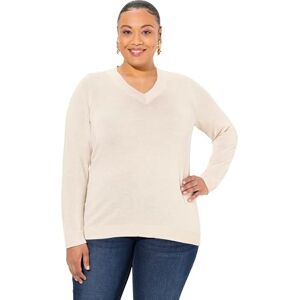 Ulla Popken damer stora storlekar överdimensionerade plus size tröja, V-hals, långärmad, mjuk finstickad, Naturlig melange, 62/64 SE Ulla Popken damer stora storlekar överdimensionerade plus size tröja, V-hals, långärmad, mjuk finstickad, Naturlig melange, 62/64 SE