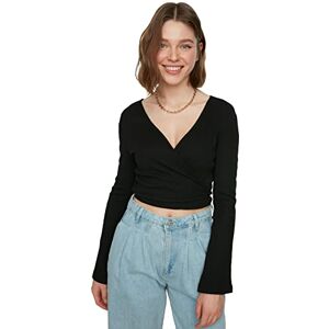 Trendyol Women's Black Tick Craissile Crop stickad blus, S Trendyol Women's Black Tick Craissile Crop stickad blus, S