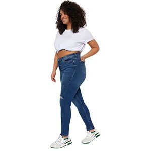 Trendyol kvinnors hög midja smal passform plus size jeansbyxor, Mörkblått, 44 SE/Plus Trendyol kvinnors hög midja smal passform plus size jeansbyxor, Mörkblått, 44 SE/Plus