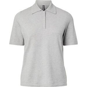 PIECES Pcorina Ss Polo Knit Pwp Bc, Ljusgrå melange, XL PIECES Pcorina Ss Polo Knit Pwp Bc, Ljusgrå melange, XL