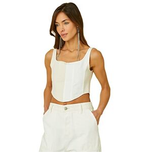 Koton Women Crop Asymmetric Cut Ribbad Strappy Bustier, Off White (001), S Koton Women Crop Asymmetric Cut Ribbad Strappy Bustier, Off White (001), S