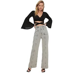 Trendyol Kvinnors grå stitch Detailed hög midja 90-tal vida ben jeans, 36 Trendyol Kvinnors grå stitch Detailed hög midja 90-tal vida ben jeans, 36