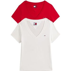 Tommy Jeans dam S/S T-shirt, Multi (Ecru/Safir Röd), XXS Tommy Jeans dam S/S T-shirt, Multi (Ecru/Safir Röd), XXS