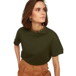 Trendyol Dam vanlig standard rundhalsad vävd T-shirt, gRÖN, S Trendyol Dam vanlig standard rundhalsad vävd T-shirt, gRÖN, S