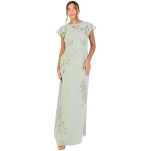 Maya Deluxe Dam maxi klänning dam rund hals kort keps ärm cowl rygg blommig broderad pärla utsmyckad a-linje bröllopsgäst, Grön lilja, 38 Maya Deluxe Dam maxi klänning dam rund hals kort keps ärm cowl rygg blommig broderad pärla utsmyckad a-linje bröllopsgäst, Grön lilja, 38