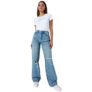 Trendyol Kvinnor låg midja vida ben jeans med vida ben, blå, 40, BLÅ, 66 SE Trendyol Kvinnor låg midja vida ben jeans med vida ben, blå, 40, BLÅ, 66 SE