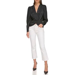 DKNY Dam långärmad V-hals satin wrap skjorta blus, svart, XS DKNY Dam långärmad V-hals satin wrap skjorta blus, svart, XS
