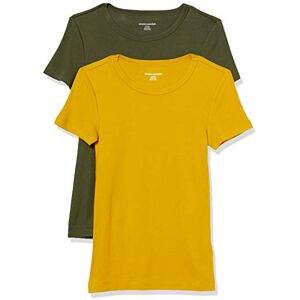Amazon Essentials Women's Kortärmad T-shirt med rund hals smal passform, Pack of 2, Guld/Olivgrön, S Amazon Essentials Women's Kortärmad T-shirt med rund hals smal passform, Pack of 2, Guld/Olivgrön, S