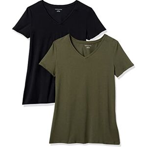 Amazon Essentials Women's Kortärmad V-ringad T-shirt klassisk passform, Pack of 2, Olivgrön/Svart, L Amazon Essentials Women's Kortärmad V-ringad T-shirt klassisk passform, Pack of 2, Olivgrön/Svart, L