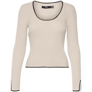 VERO MODA Damer Vmjoan Ls U-hals kort tröja Boo stickad tröja, Björk/detalj: w. Svart kontrast, M VERO MODA Damer Vmjoan Ls U-hals kort tröja Boo stickad tröja, Björk/detalj: w. Svart kontrast, M