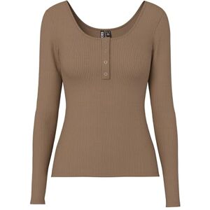PIECES Kitte långärmad ribbad topp, Fossil, M PIECES Kitte långärmad ribbad topp, Fossil, M