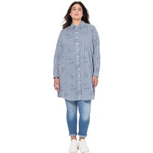 Ulla Popken damer stora storlekar överdimensionerade plus size långblus, ränder, typsnitt mönster, skjortkrage, långärmad 834679, Bläckblå, 46-48 Ulla Popken damer stora storlekar överdimensionerade plus size långblus, ränder, typsnitt mönster, skjortkrage, långärmad 834679, Bläckblå, 46-48