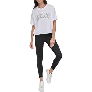 DKNY , kvinnors flocked strass varsity logo crop te, vit/ZINC, XS, SILVER, XS DKNY , kvinnors flocked strass varsity logo crop te, vit/ZINC, XS, SILVER, XS