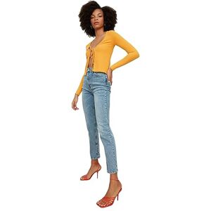 Trendyol Dam, män, hög midja, bootcut & utsvängda jeans, blå, 36 Trendyol Dam, män, hög midja, bootcut & utsvängda jeans, blå, 36