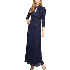 Alex Evenings Lång damklänning med jacka med mandarin-krage, (normal, kort, plus), Marinblått Xsp, 46 Alex Evenings Lång damklänning med jacka med mandarin-krage, (normal, kort, plus), Marinblått Xsp, 46