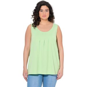 Ulla Popken damer stora storlekar plus size topp, dekorativa veck, A-linje, rund hals, ärmlös, modal, Grön, 46-48 Ulla Popken damer stora storlekar plus size topp, dekorativa veck, A-linje, rund hals, ärmlös, modal, Grön, 46-48
