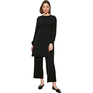 Trendyol kvinnor vanlig pärla/häftad/sten/öljett detaljerad vävd tunika blygsamma topp botten set, Schwarz, 68 SE Trendyol kvinnor vanlig pärla/häftad/sten/öljett detaljerad vävd tunika blygsamma topp botten set, Schwarz, 68 SE