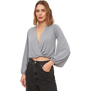 Trendyol Kvinnor, grå borstad stickad blus, XS Trendyol Kvinnor, grå borstad stickad blus, XS