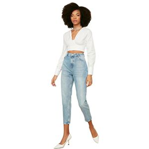 Trendyol Kvinnors ljus hög midja mom jeans, klar blå, 42 Trendyol Kvinnors ljus hög midja mom jeans, klar blå, 42