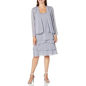 S.L. Fashions Women's Mother of The Bride Tiered Jacket Dress with Shoulder Embellishment (Petite and Regular Sizes), Concrete, 10P S.L. Fashions Women's Mother of The Bride Tiered Jacket Dress with Shoulder Embellishment (Petite and Regular Sizes), Concrete, 10P