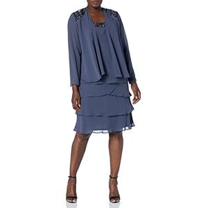 S.L. Fashions Klänning och jacka för damer, kläder för brudens mor, klänning med paljetter, utskuren axel (små och vanliga storlekar), Stål, 38 S.L. Fashions Klänning och jacka för damer, kläder för brudens mor, klänning med paljetter, utskuren axel (små och vanliga storlekar), Stål, 38